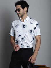 Men's Floral Printed Formal Shirts - SF_896White_S