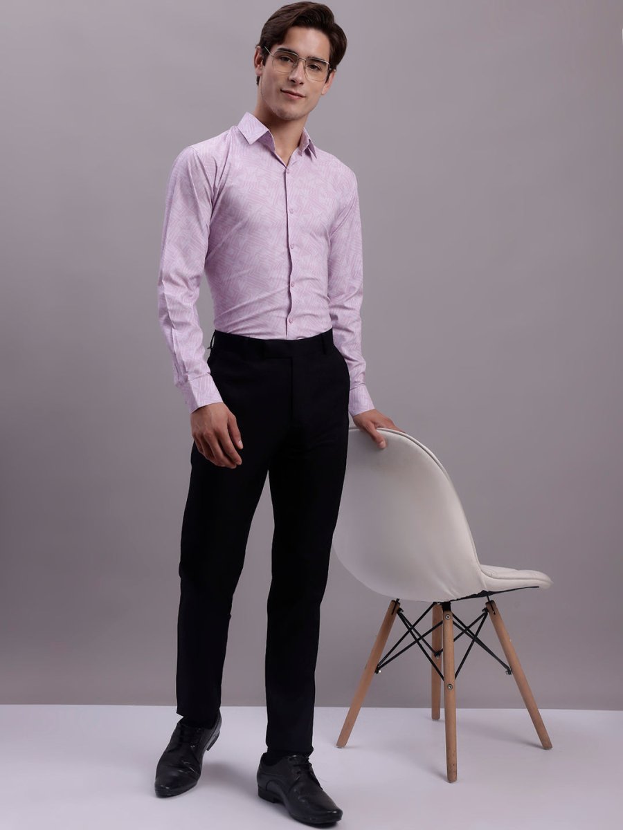 Men's Geomatric Printed Cotton Blend Formal Shirt - SF_889Light-Purple_S