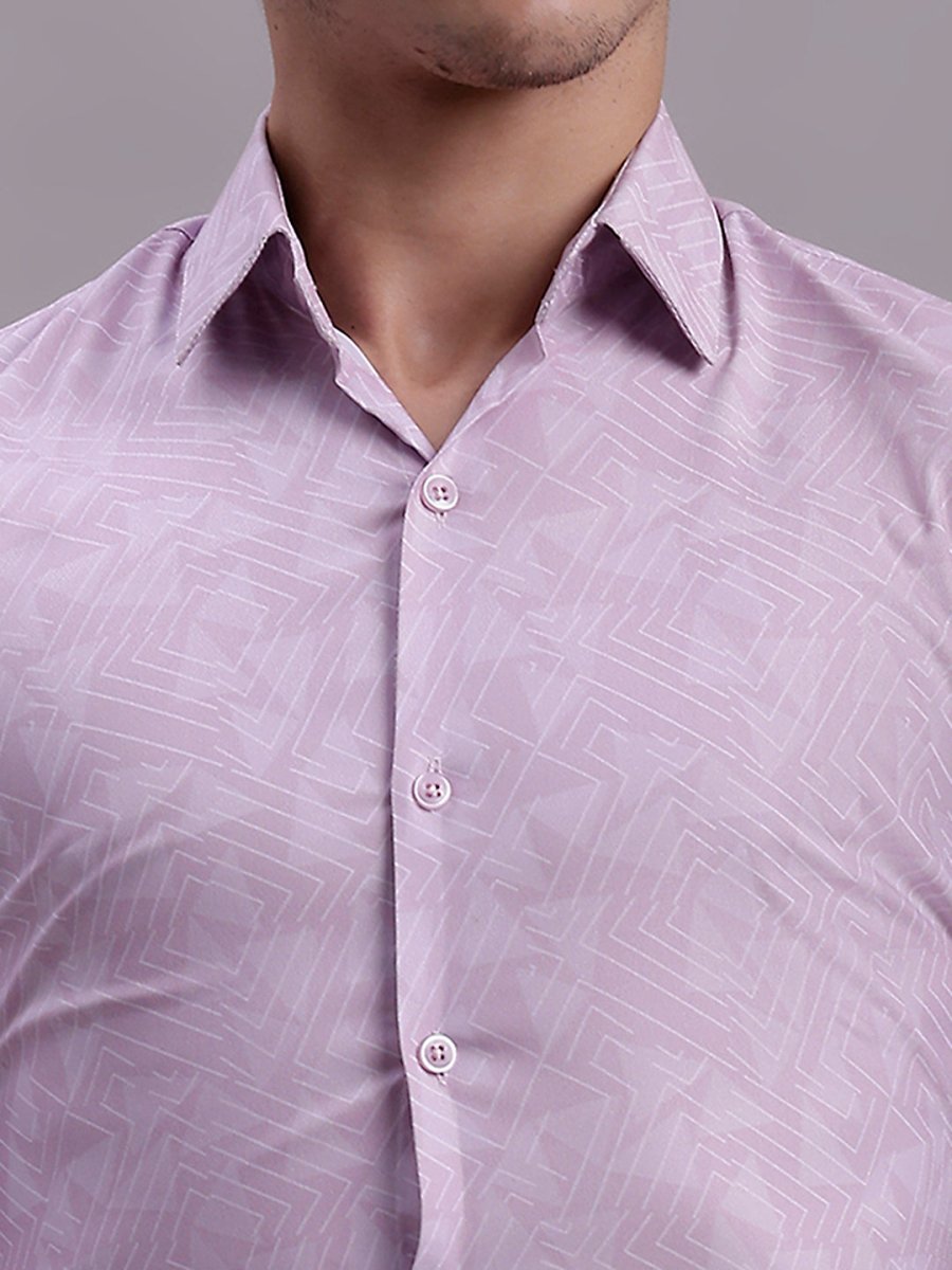 Men's Geomatric Printed Cotton Blend Formal Shirt - SF_889Light-Purple_S