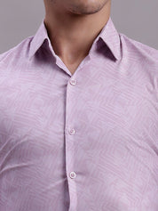 Men's Geomatric Printed Cotton Blend Formal Shirt - SF_889Light-Purple_S