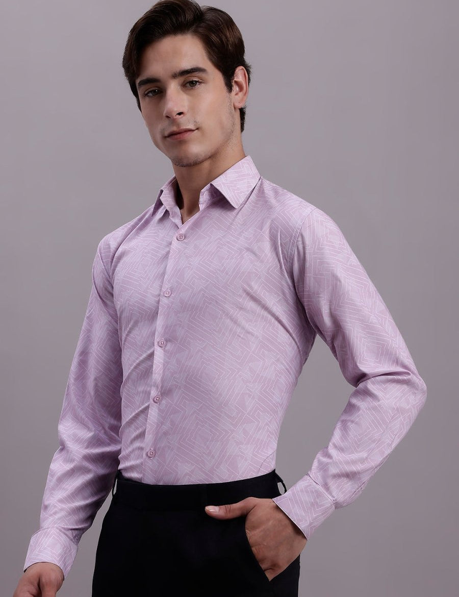 Men's Geomatric Printed Cotton Blend Formal Shirt - SF_889Light-Purple_S