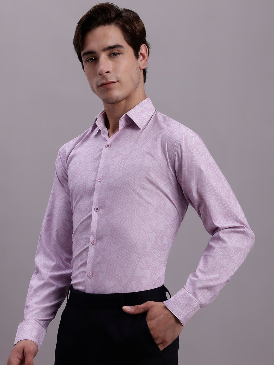 Men's Geomatric Printed Cotton Blend Formal Shirt - SF_889Light-Purple_S