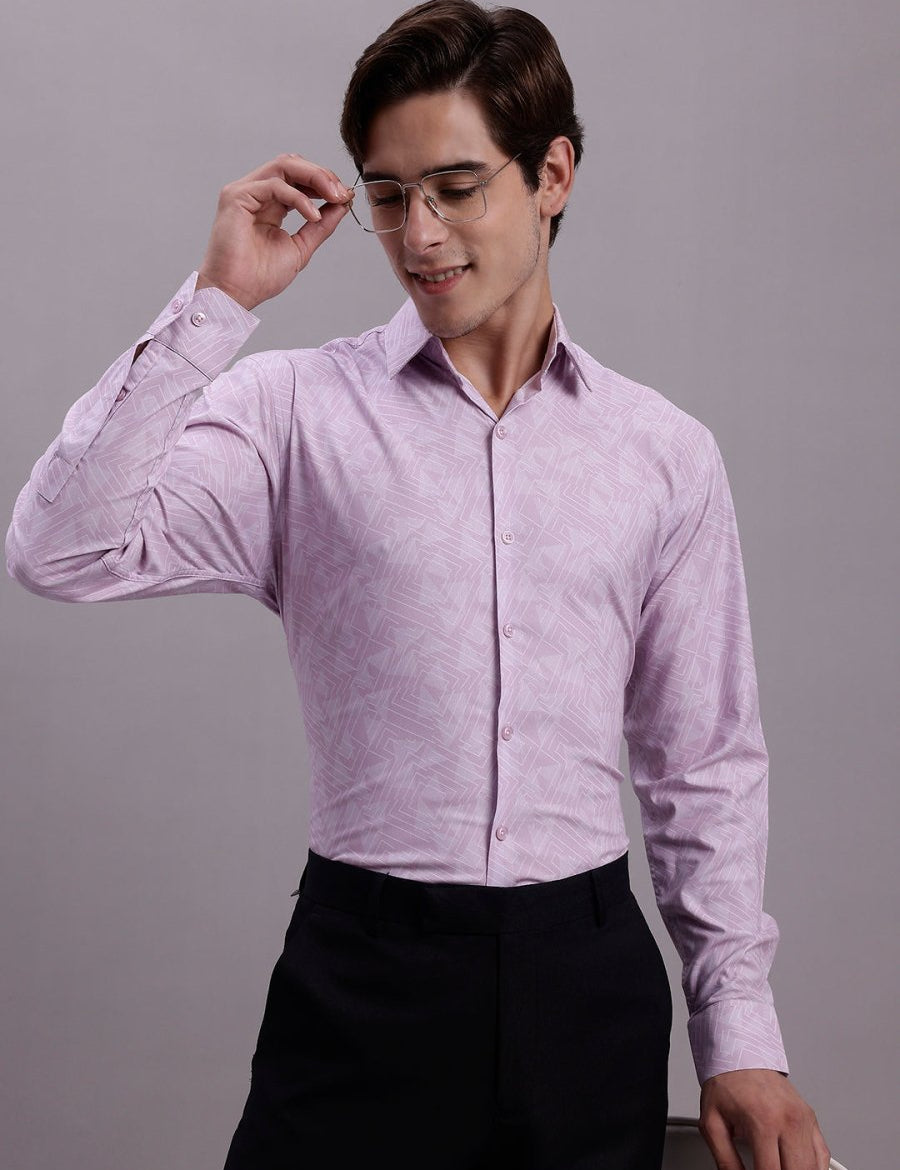Men's Geomatric Printed Cotton Blend Formal Shirt - SF_889Light-Purple_S