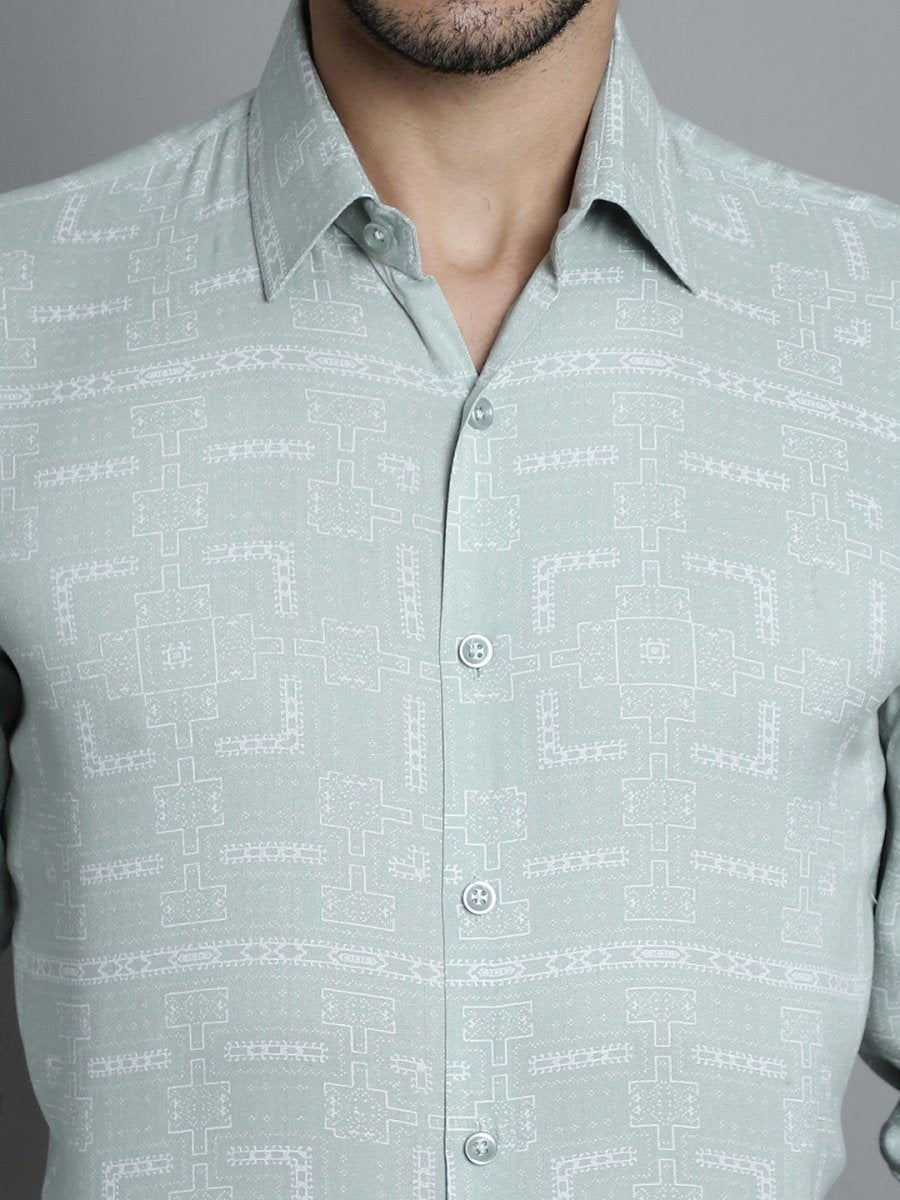 Men's Geomatric Printed Formal Shirts - SF_897Pista_S