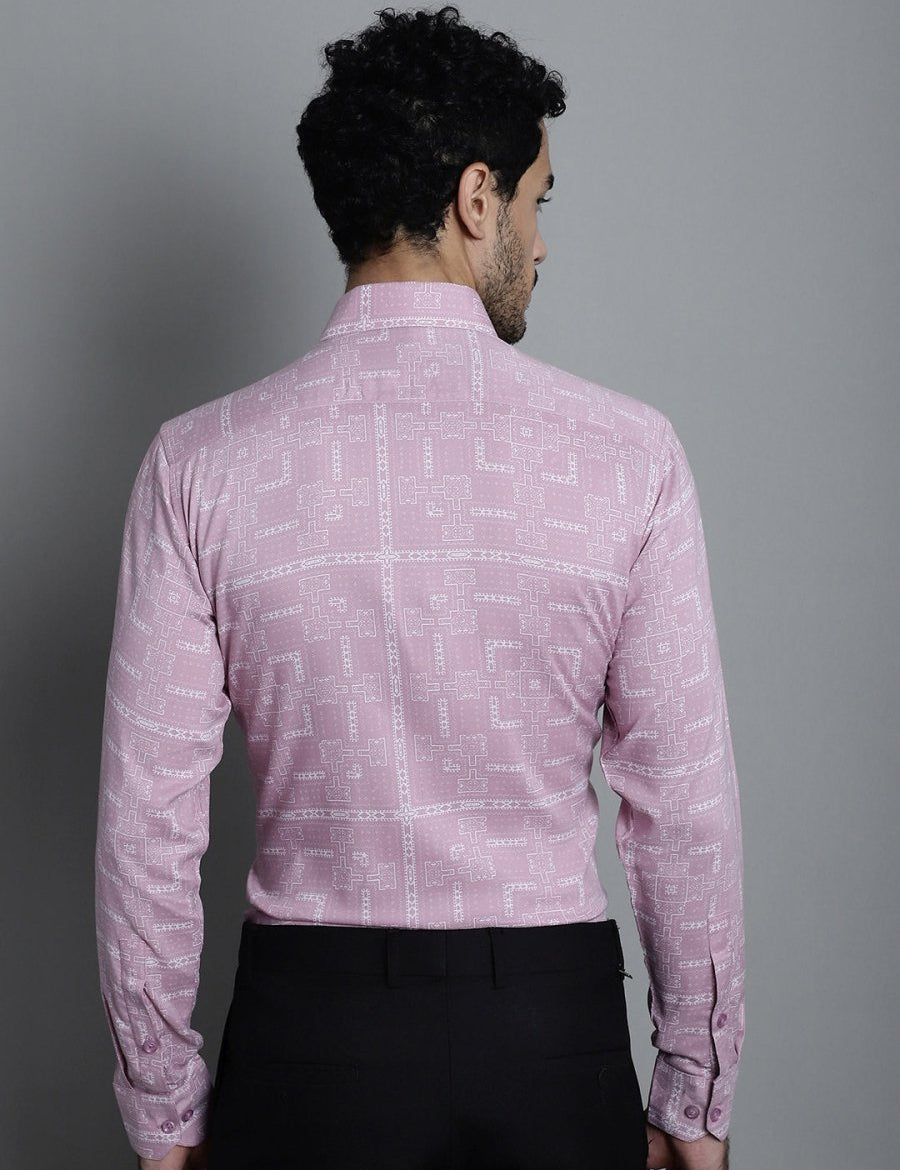Men's Geomatric Printed Formal Shirts - SF_897Magenta_S