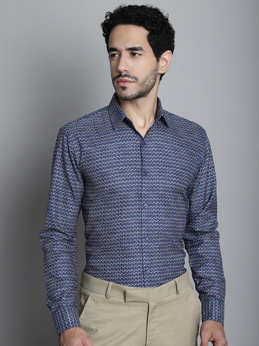 Men's Geomatric Printed Formal Shirts - SF_898Navy_S