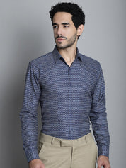 Men's Geomatric Printed Formal Shirts - SF_898Navy_S