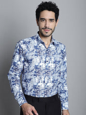 Men's Geomatric Printed Formal Shirts - SF_898Blue_S