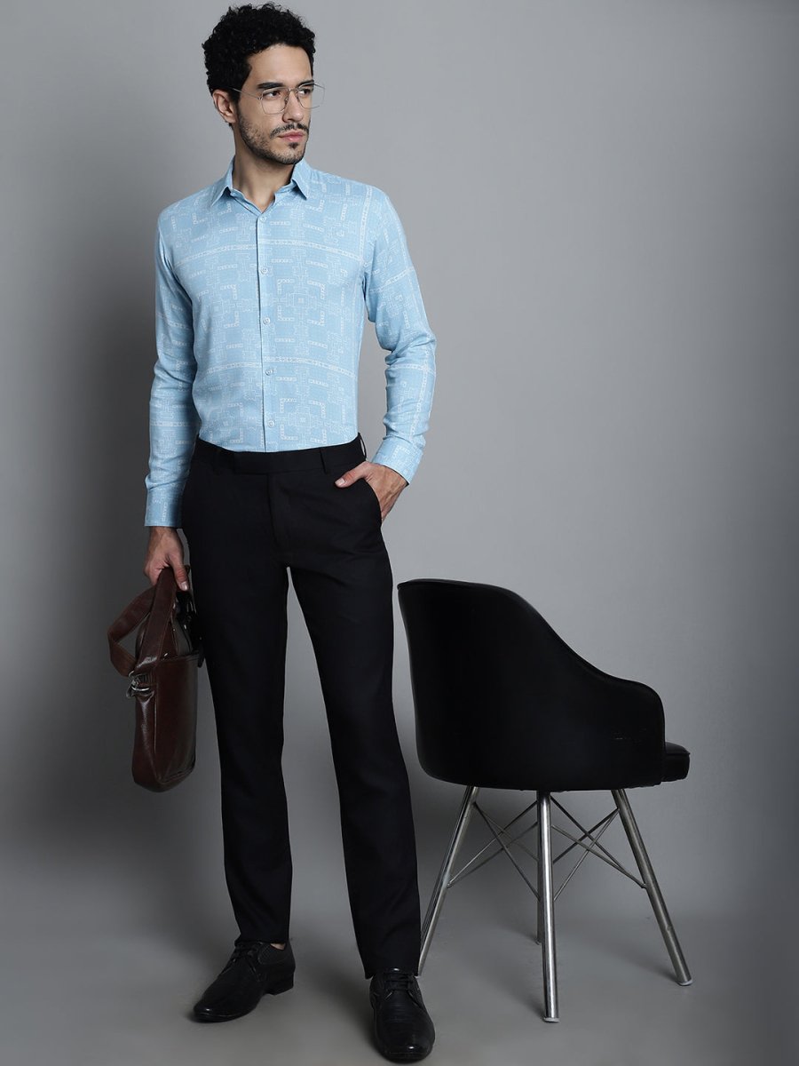 Men's Geomatric Printed Formal Shirts - SF_897Sky_S