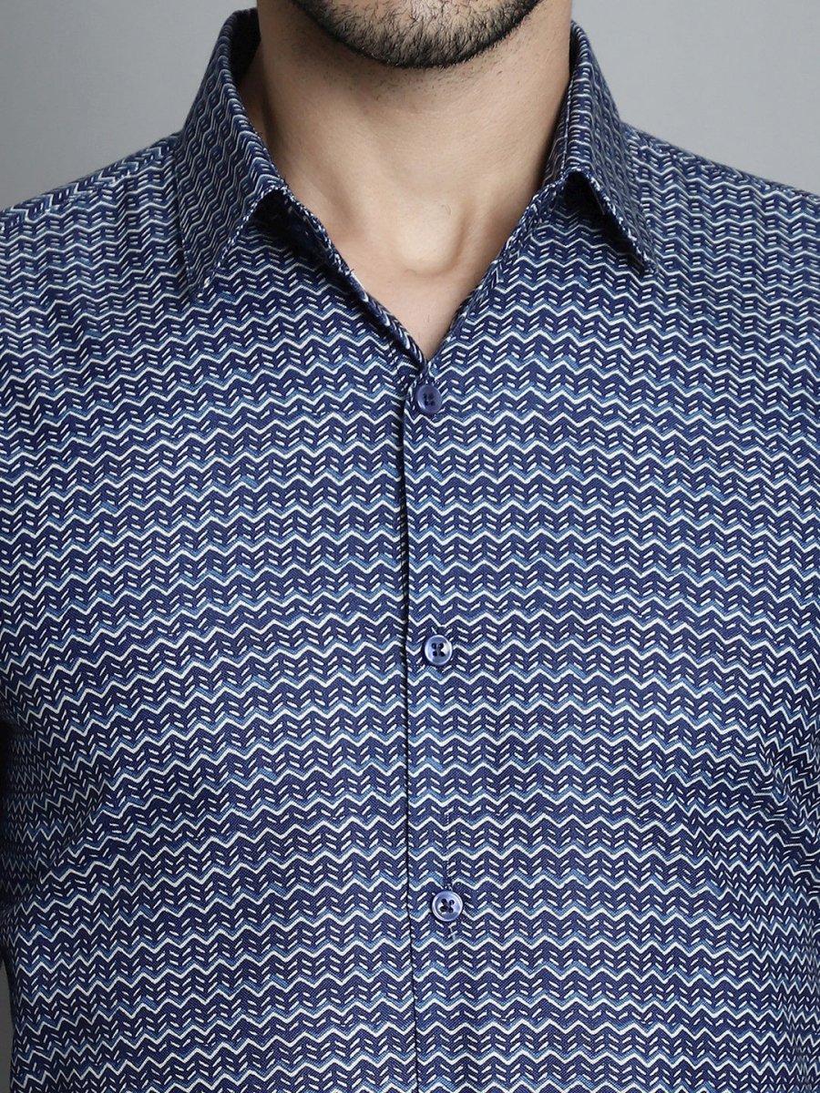 Men's Geomatric Printed Formal Shirts - SF_898Navy_S