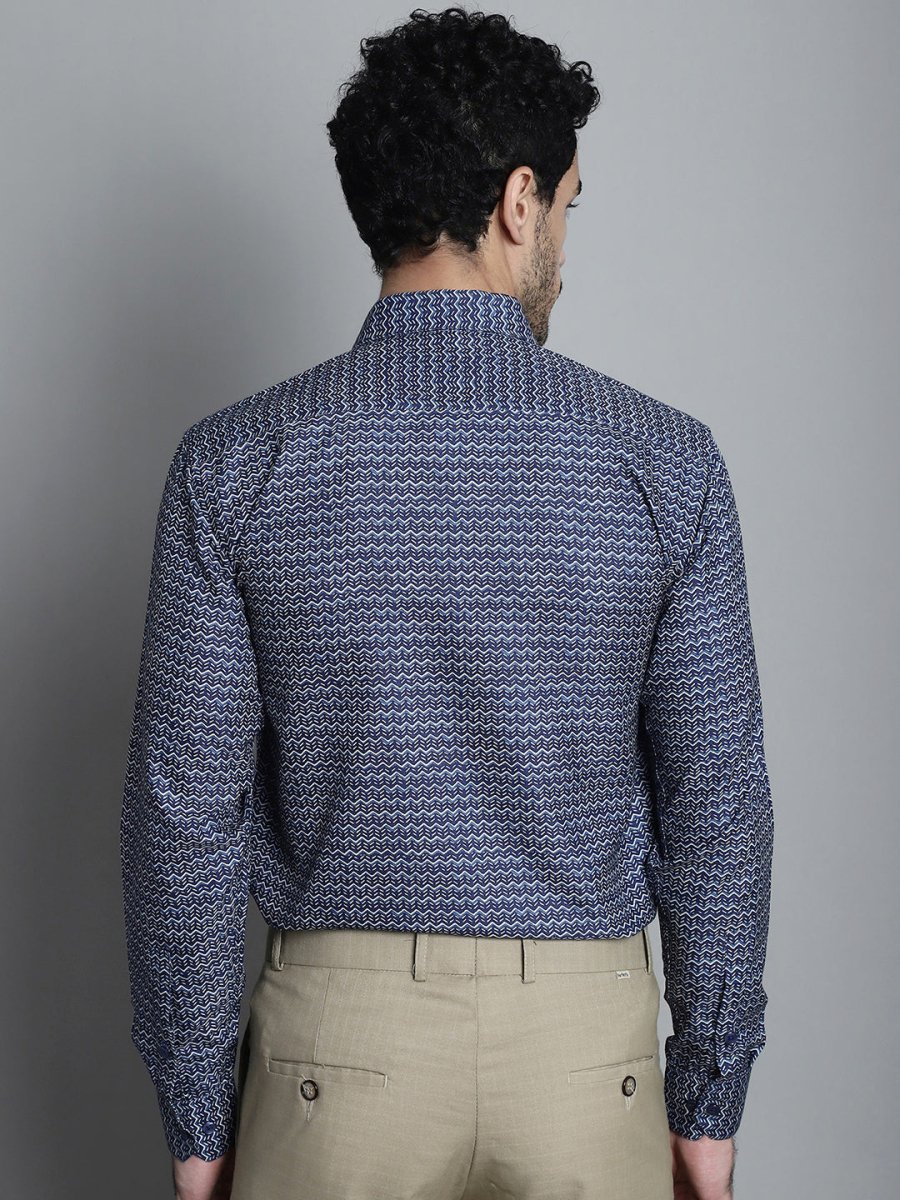 Men's Geomatric Printed Formal Shirts - SF_898Navy_S
