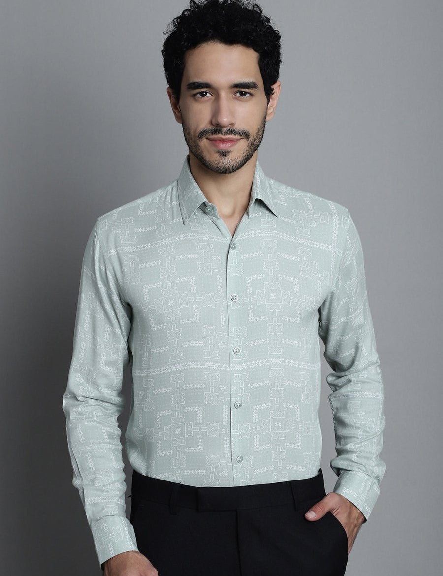 Men's Geomatric Printed Formal Shirts - SF_897Pista_S