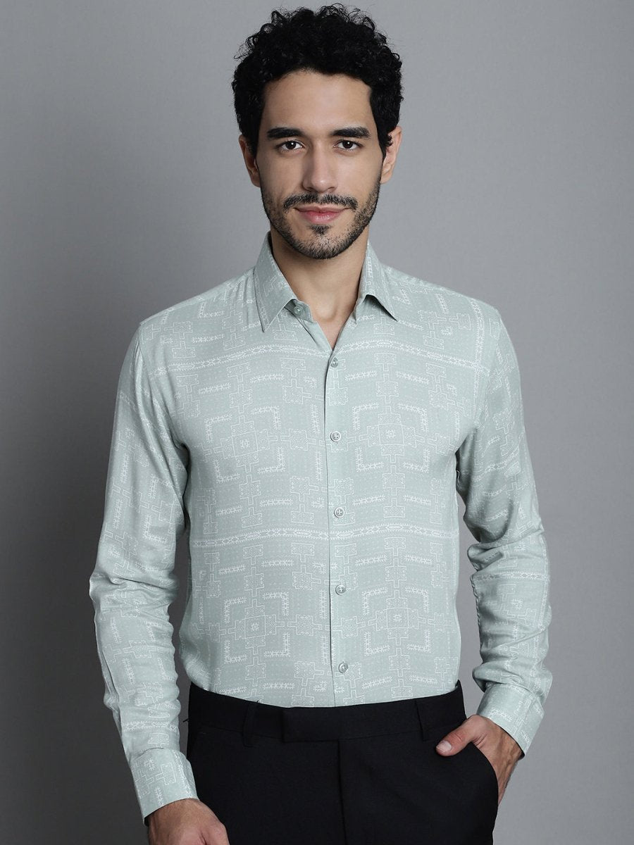 Men's Geomatric Printed Formal Shirts - SF_897Pista_S