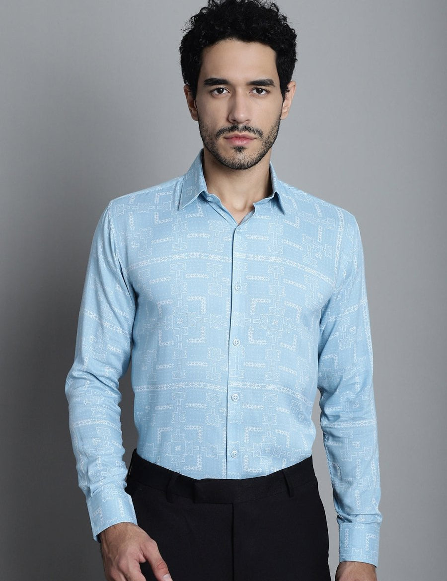 Men's Geomatric Printed Formal Shirts - SF_897Sky_S