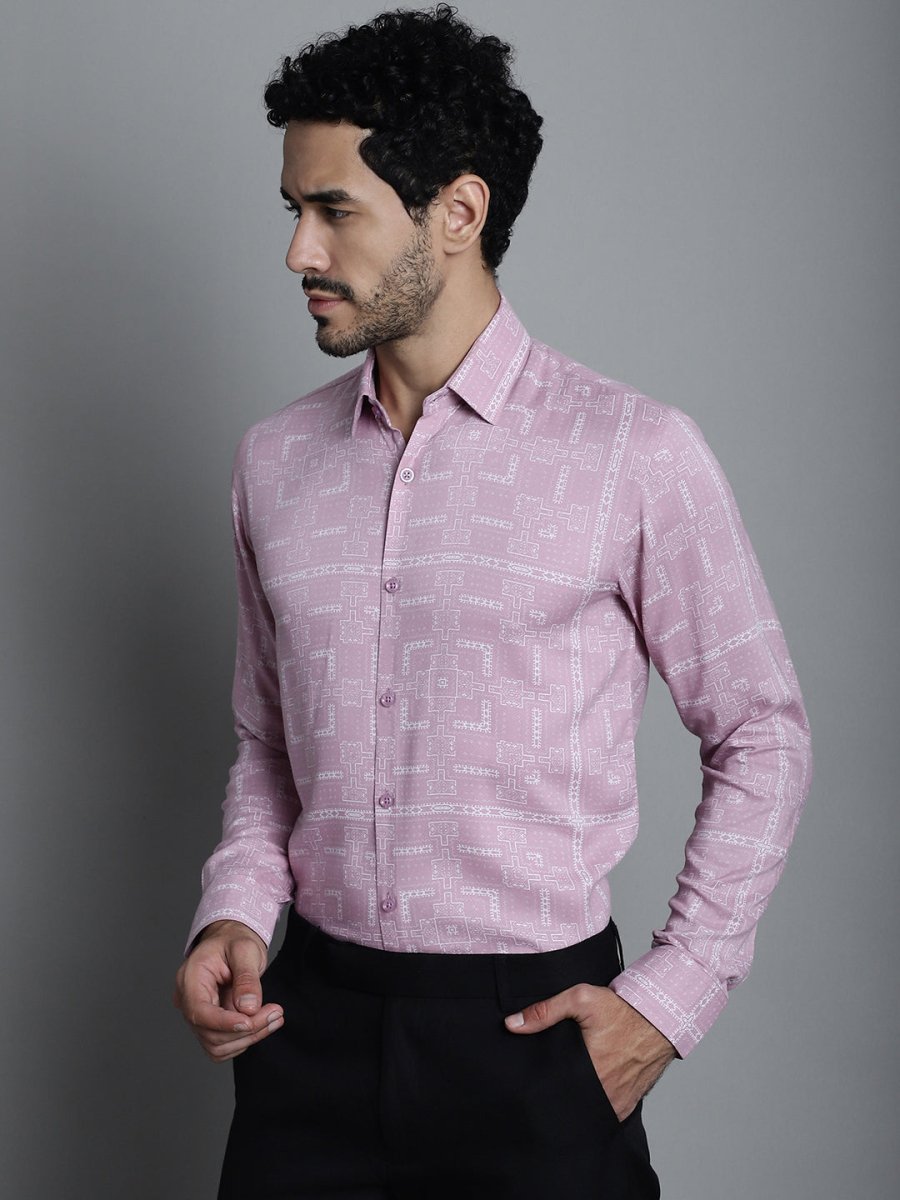 Men's Geomatric Printed Formal Shirts - SF_897Magenta_S
