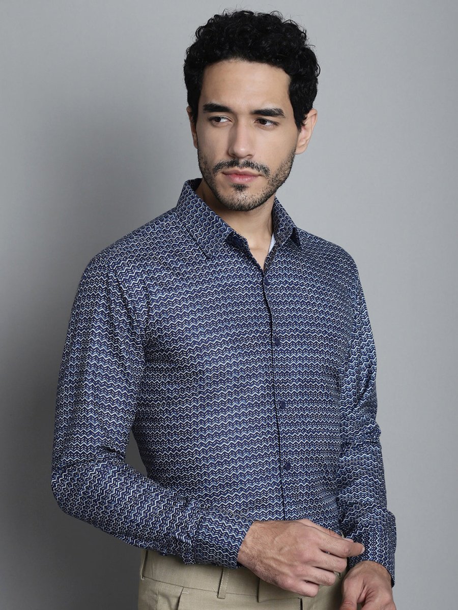 Men's Geomatric Printed Formal Shirts - SF_898Navy_S