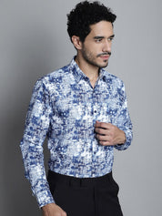 Men's Geomatric Printed Formal Shirts - SF_898Blue_S