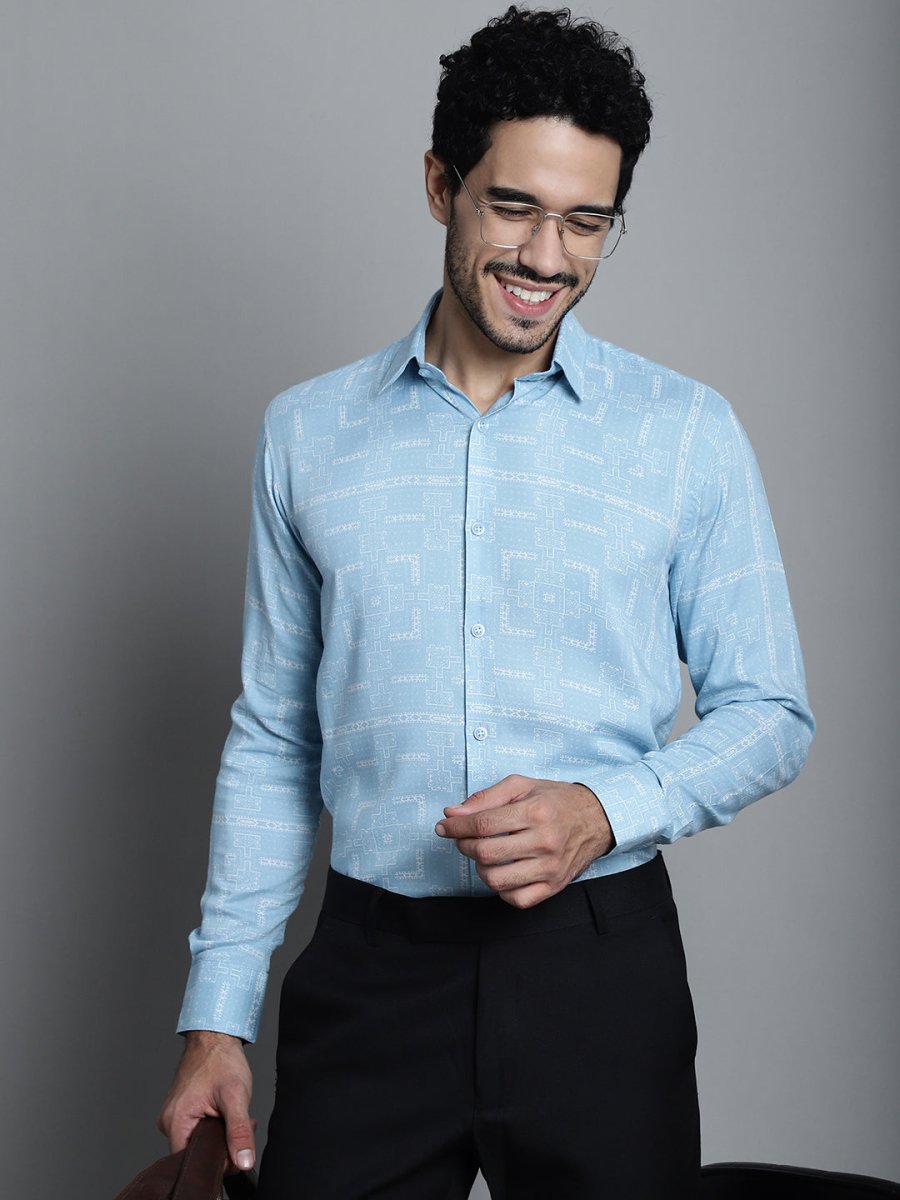 Men's Geomatric Printed Formal Shirts - SF_897Sky_S