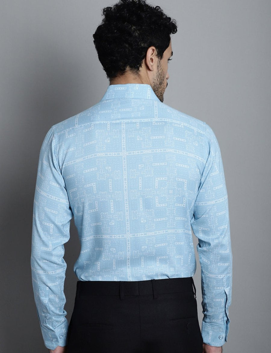 Men's Geomatric Printed Formal Shirts - SF_897Sky_S