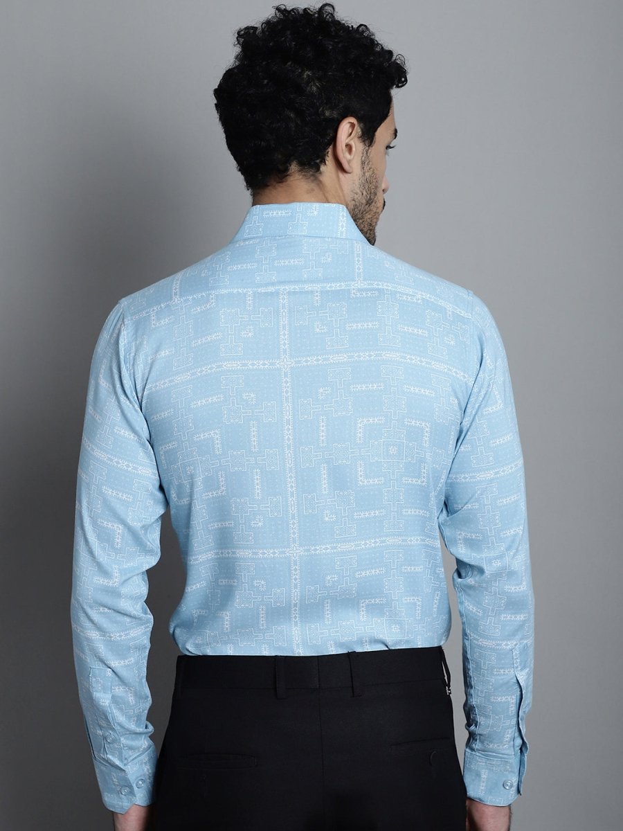 Men's Geomatric Printed Formal Shirts - SF_897Sky_S