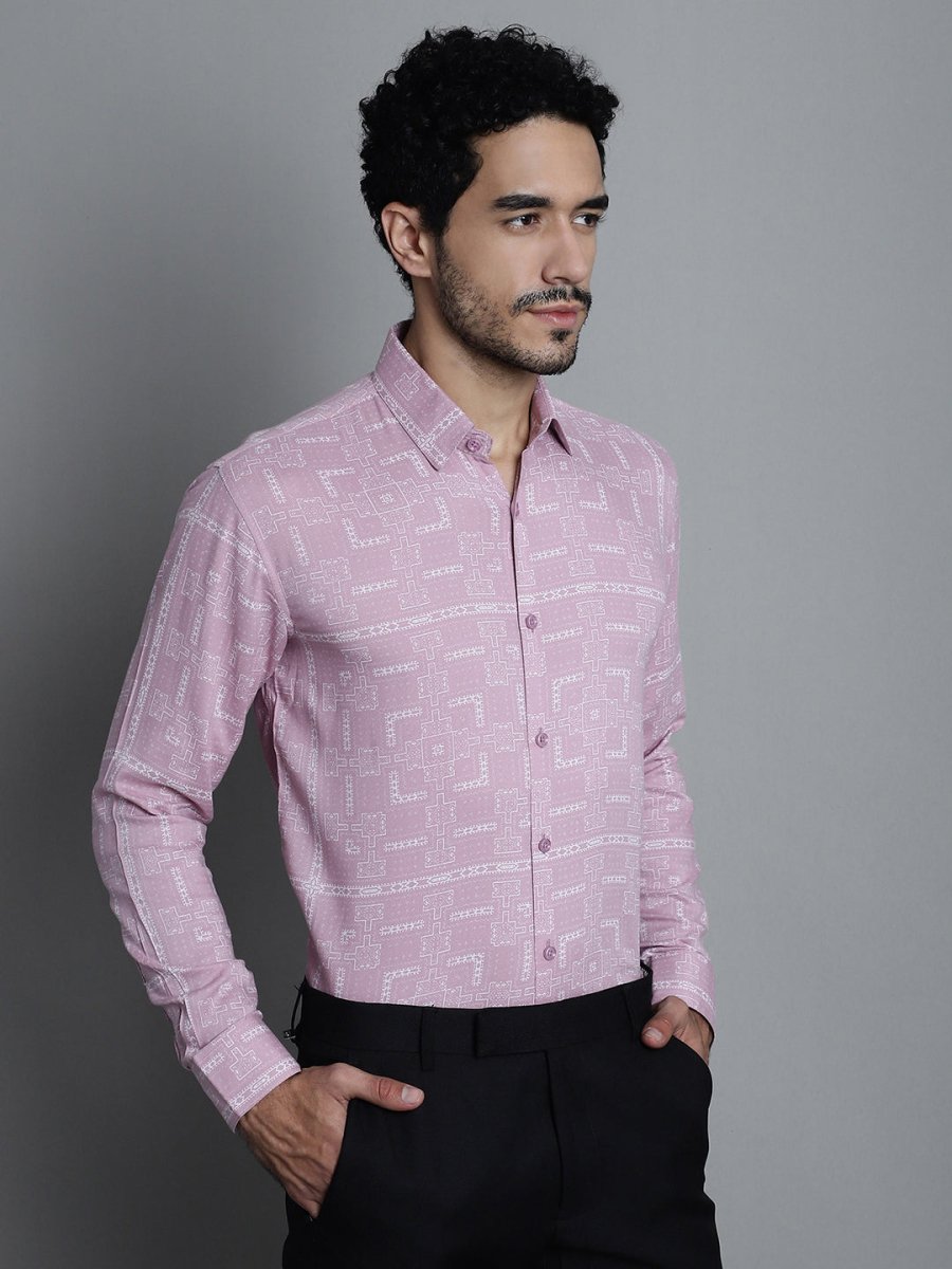 Men's Geomatric Printed Formal Shirts - SF_897Magenta_S
