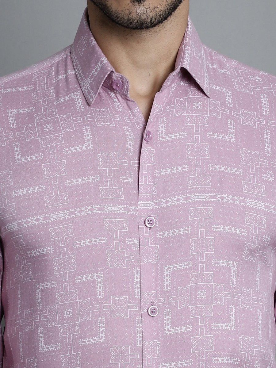 Men's Geomatric Printed Formal Shirts - SF_897Magenta_S