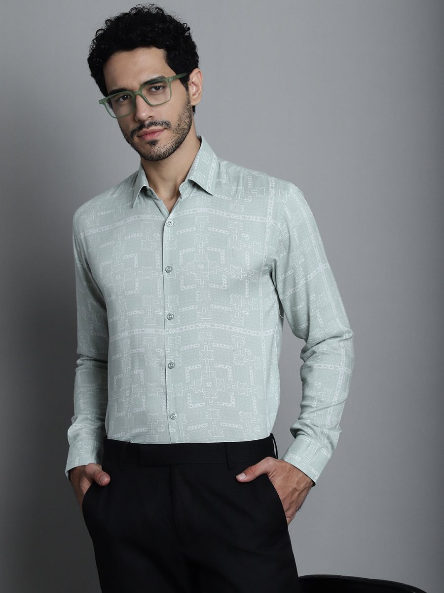 Men's Geomatric Printed Formal Shirts - SF_897Pista_S