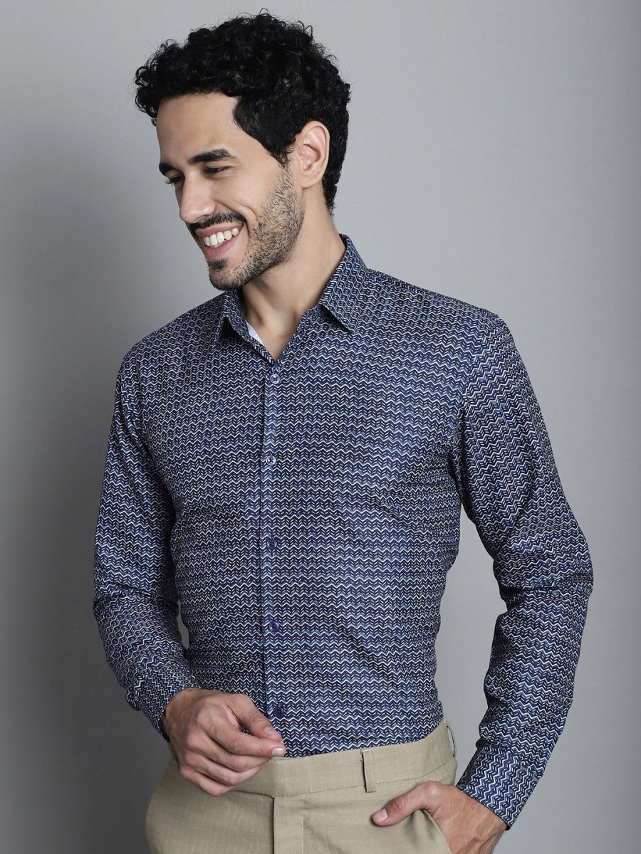 Men's Geomatric Printed Formal Shirts - SF_898Navy_S