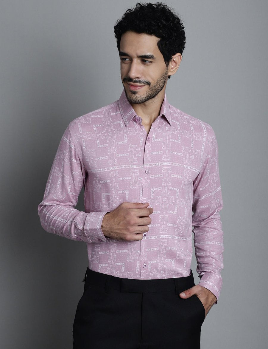 Men's Geomatric Printed Formal Shirts - SF_897Magenta_S