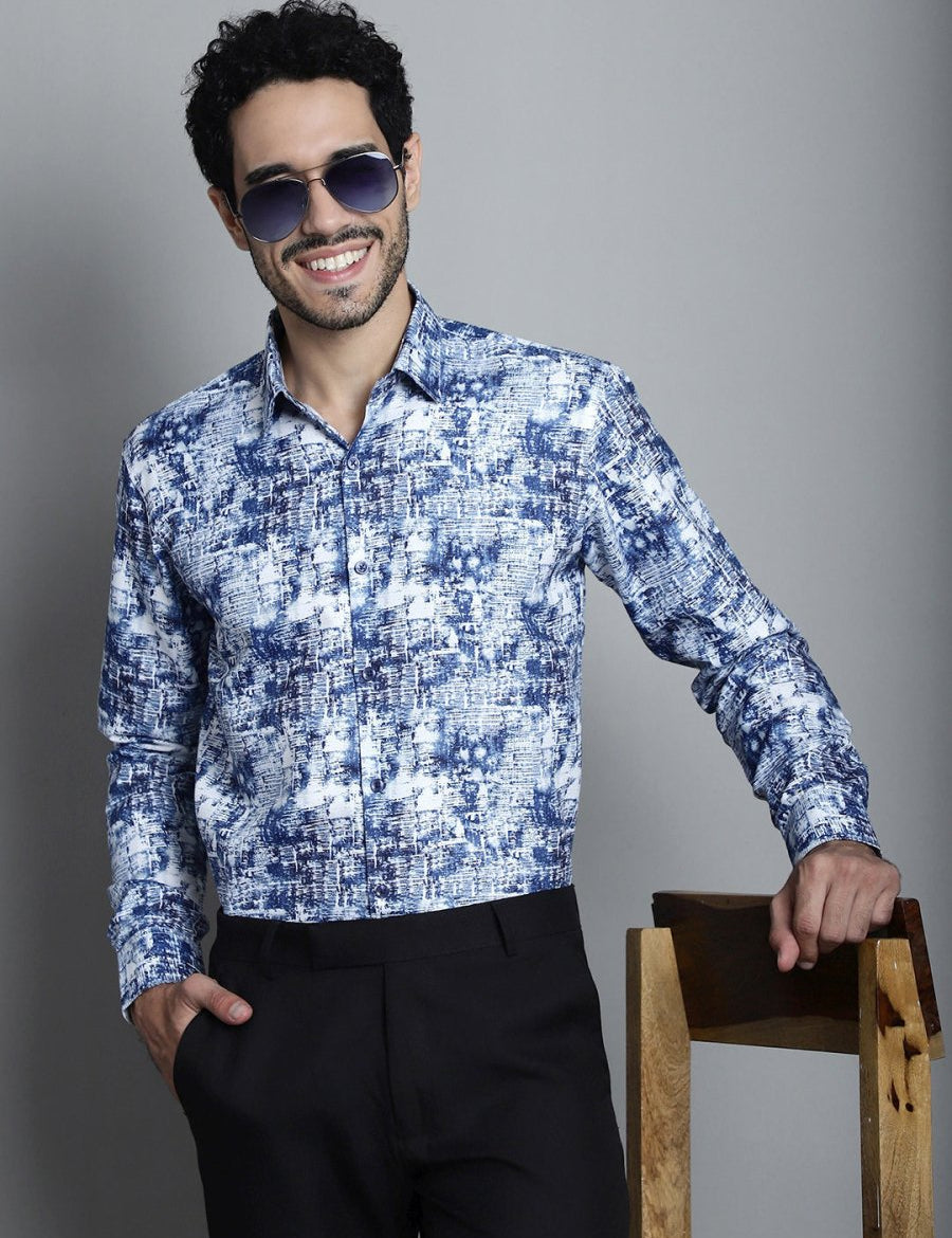 Men's Geomatric Printed Formal Shirts - SF_898Blue_S