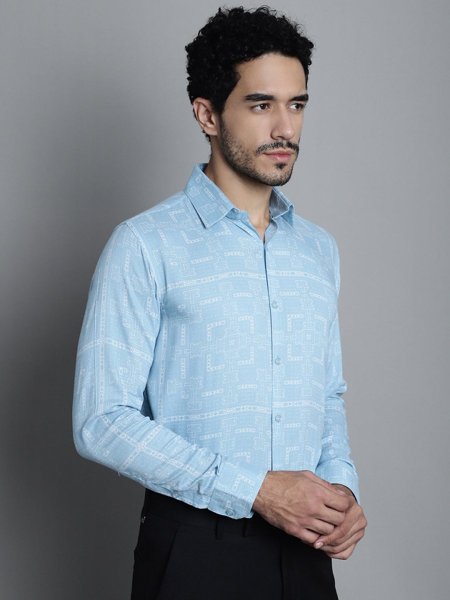 Men's Geomatric Printed Formal Shirts - SF_897Sky_S