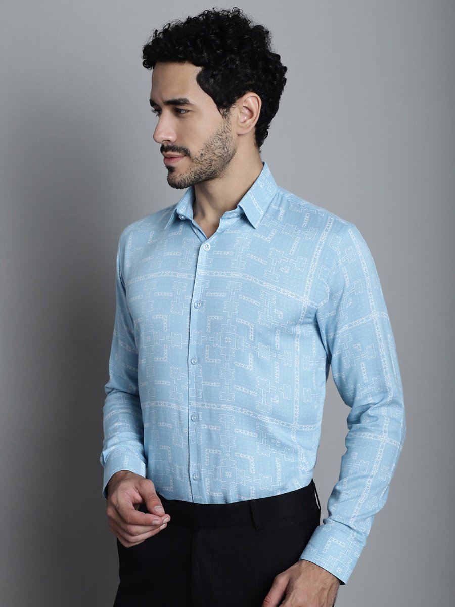Men's Geomatric Printed Formal Shirts - SF_897Sky_S