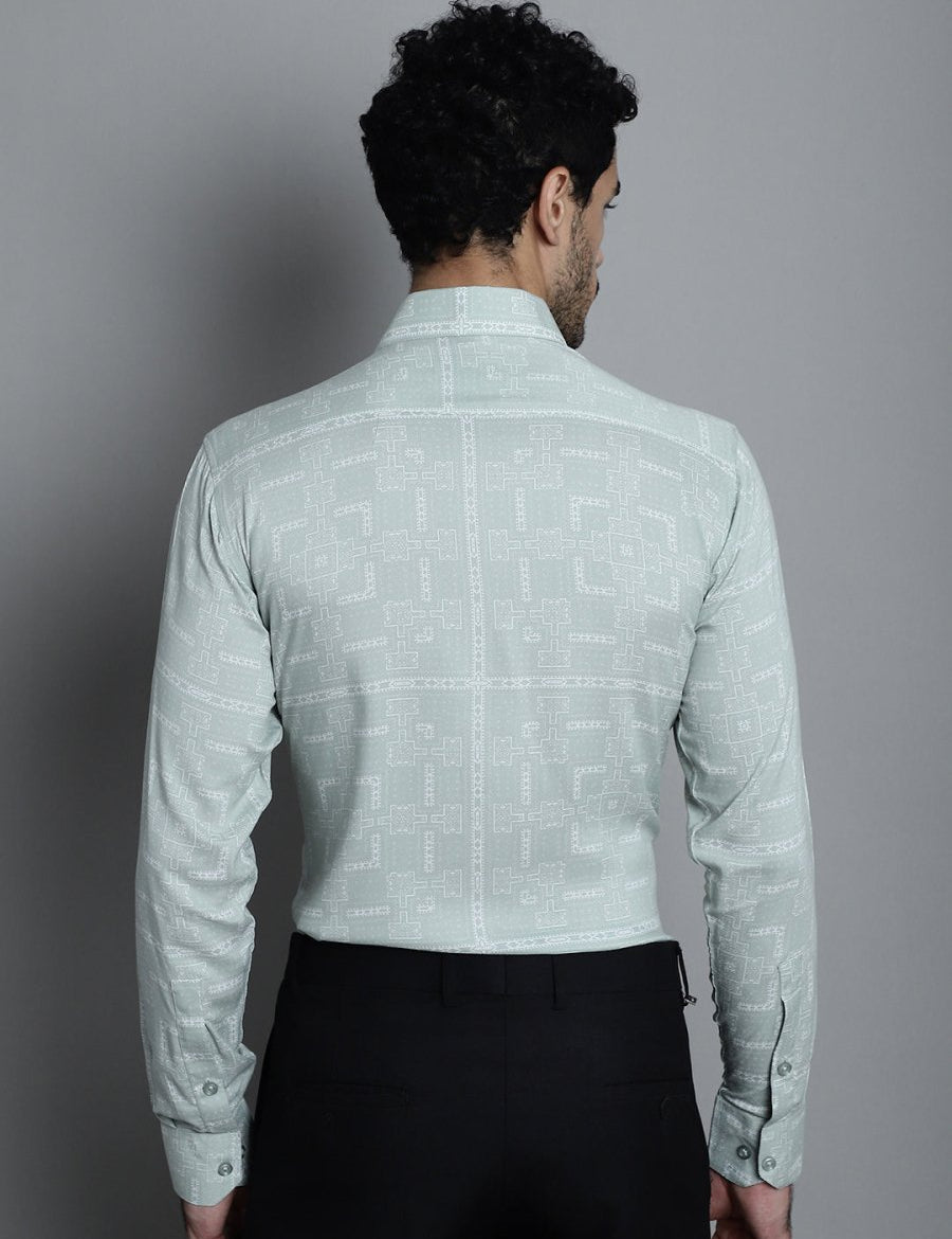 Men's Geomatric Printed Formal Shirts - SF_897Pista_S