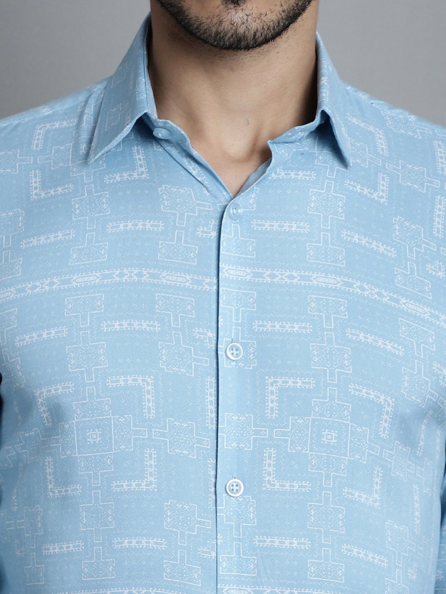 Men's Geomatric Printed Formal Shirts - SF_897Sky_S