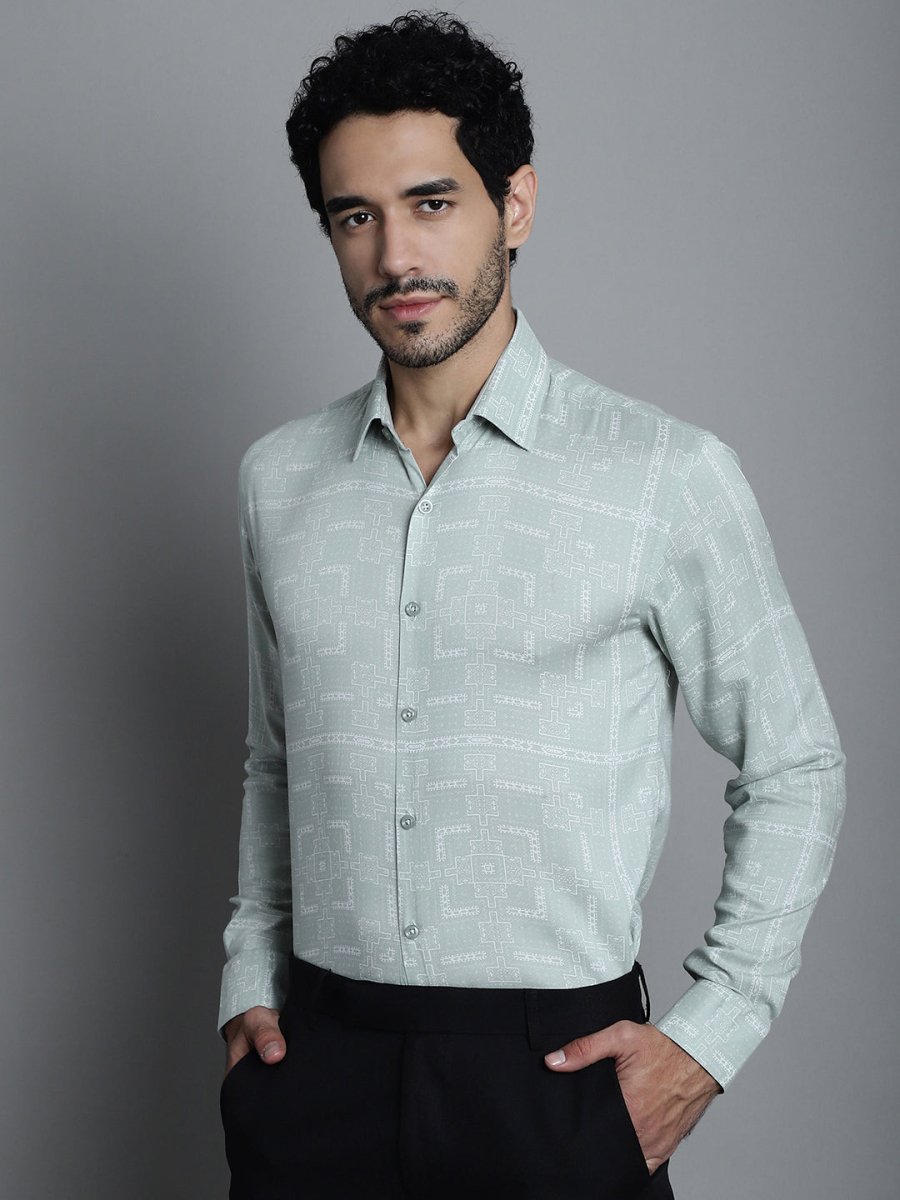 Men's Geomatric Printed Formal Shirts - SF_897Pista_S
