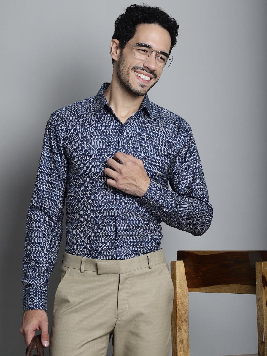 Men's Geomatric Printed Formal Shirts - SF_898Navy_S