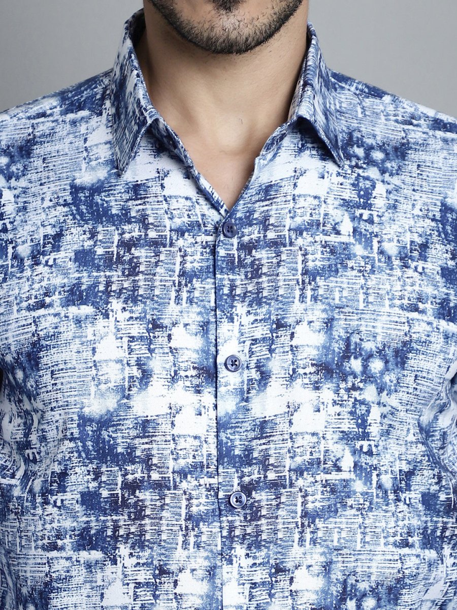 Men's Geomatric Printed Formal Shirts - SF_898Blue_S