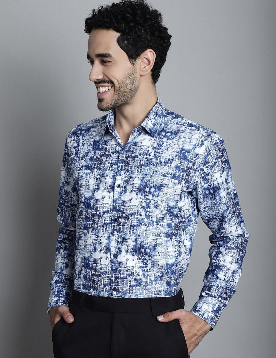 Men's Geomatric Printed Formal Shirts - SF_898Blue_S