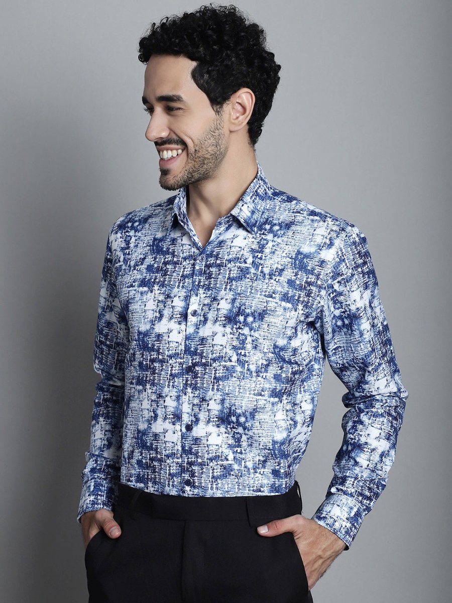 Men's Geomatric Printed Formal Shirts - SF_898Blue_S