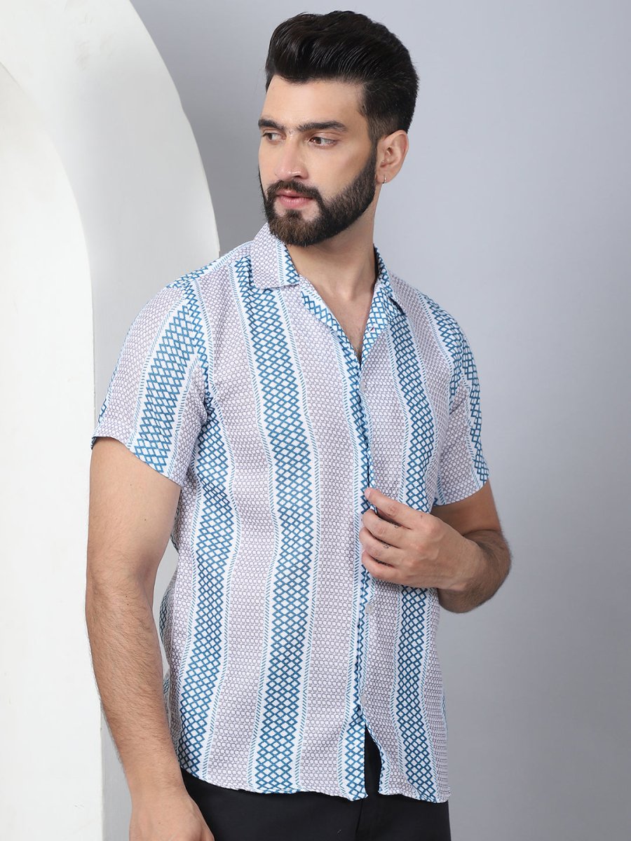 Men's Geometric Printed Cotton Casual Shirt - SF_959Green_S