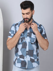 Men's Geometric Printed Cotton Casual Shirt - SF_961Grey_S