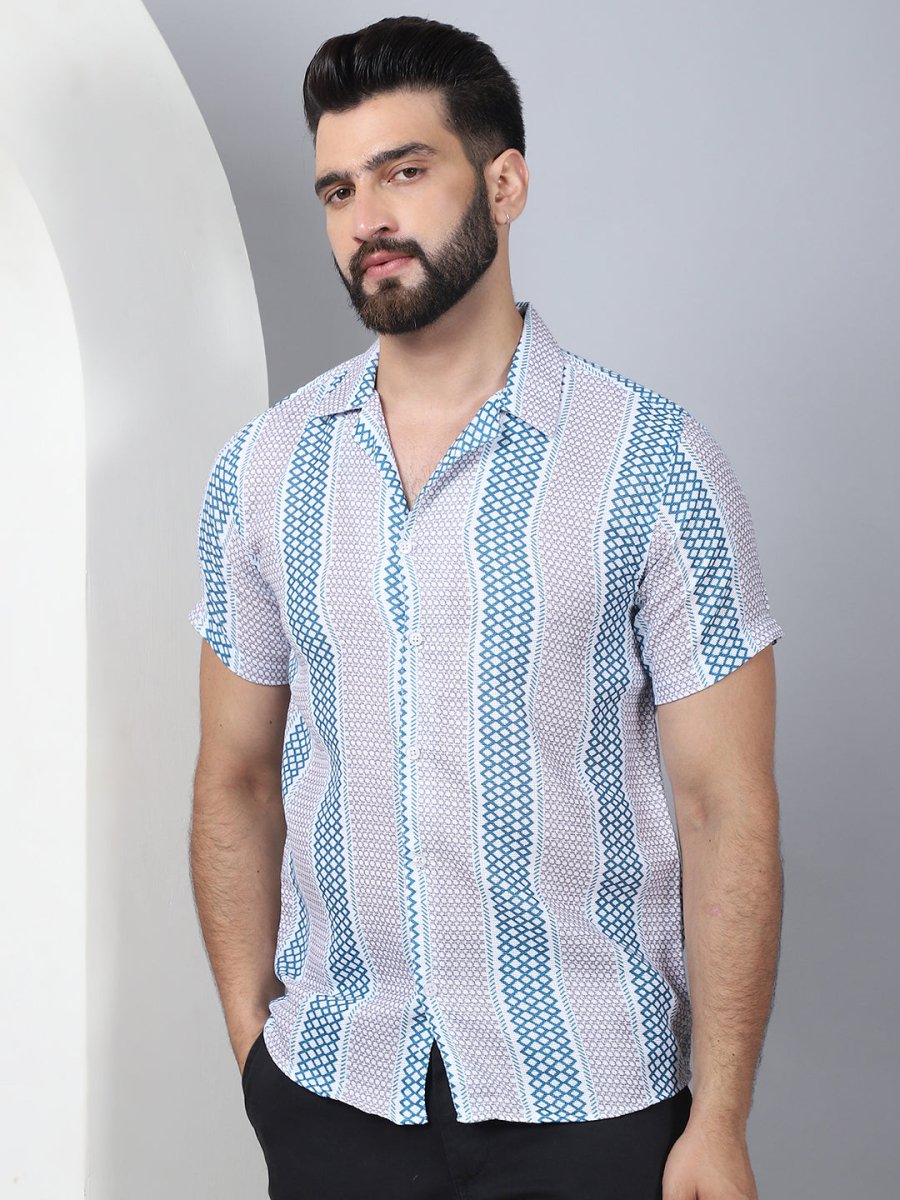 Men's Geometric Printed Cotton Casual Shirt - SF_959Green_S