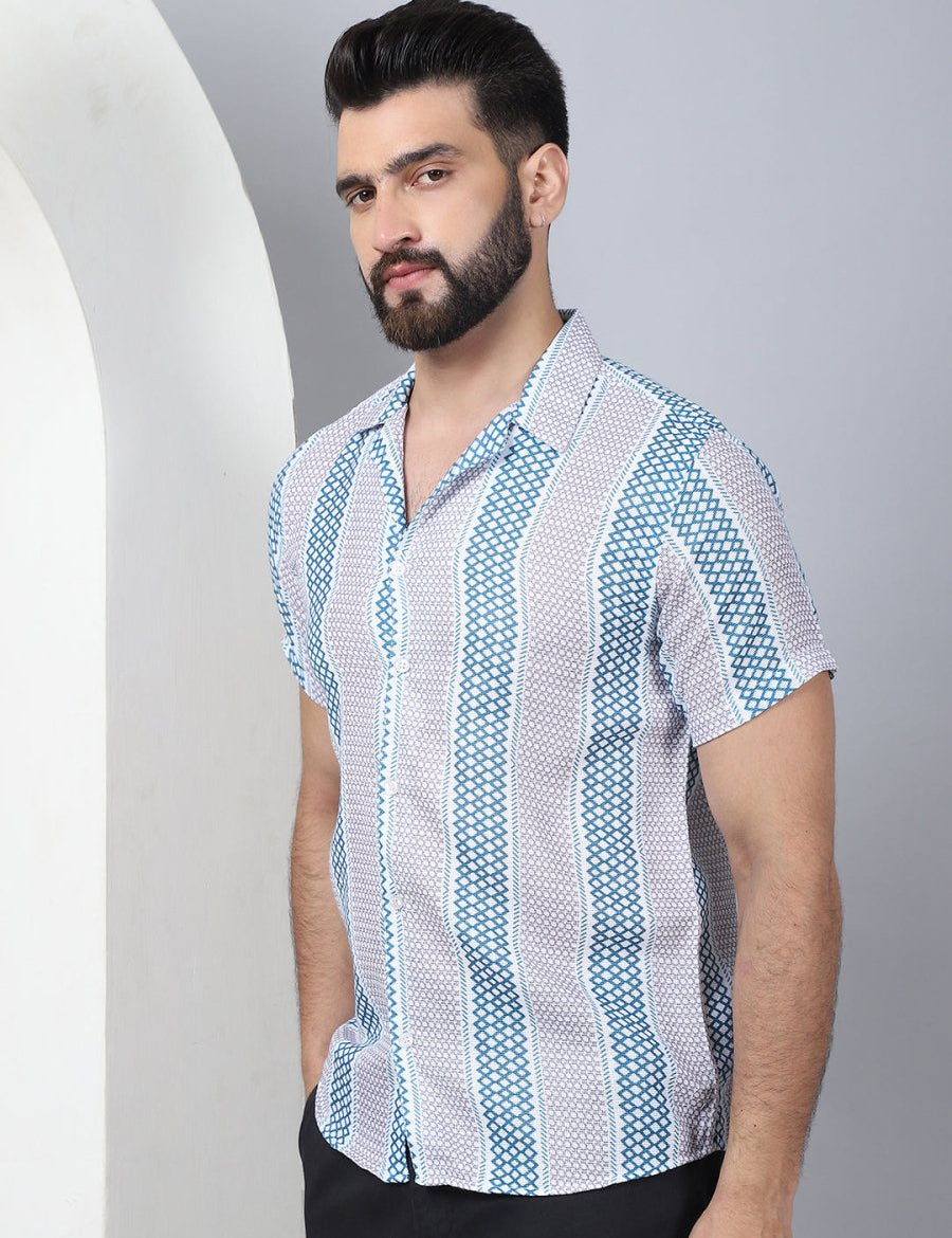 Men's Geometric Printed Cotton Casual Shirt - SF_959Green_S