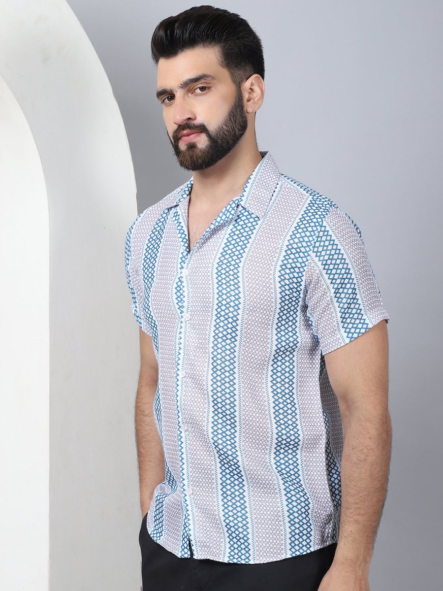 Men's Geometric Printed Cotton Casual Shirt - SF_959Green_S