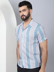 Men's Geometric Printed Cotton Casual Shirt - SF_959Green_S