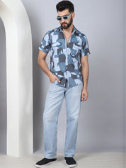 Men's Geometric Printed Cotton Casual Shirt - SF_961Grey_S