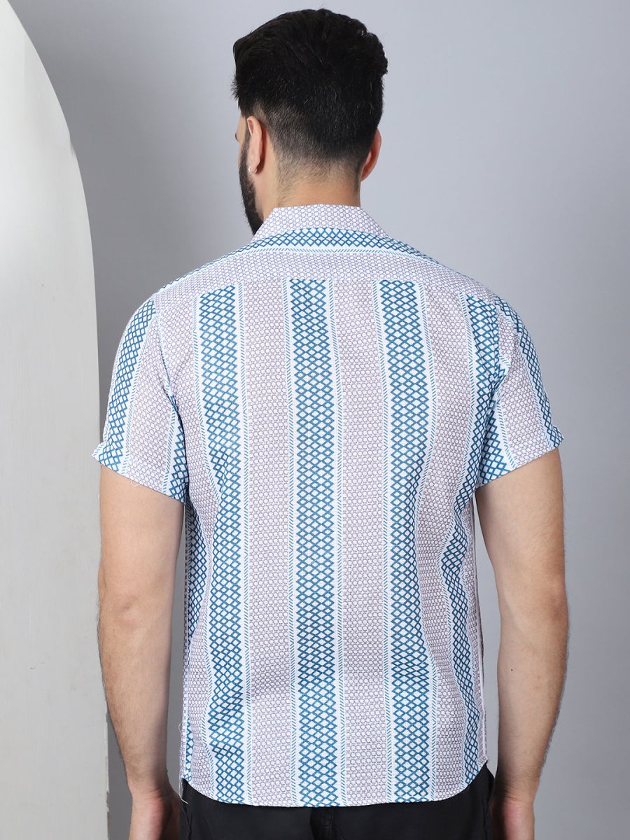 Men's Geometric Printed Cotton Casual Shirt - SF_959Green_S