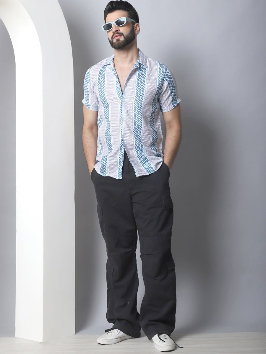 Men's Geometric Printed Cotton Casual Shirt - SF_959Green_S
