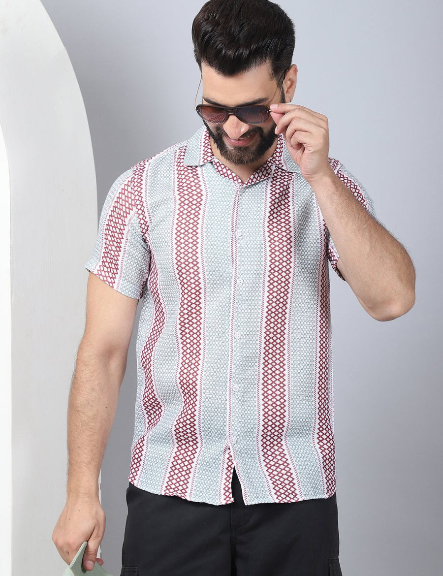 Men's Geometric Printed Cotton Casual Shirt - SF_959Red_S