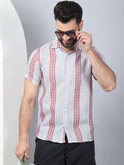Men's Geometric Printed Cotton Casual Shirt - SF_959Red_S
